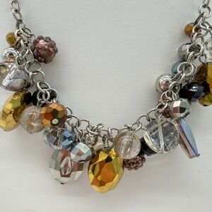 Avenue Charm Necklace Silver Tone Beaded Cluster Statement Glass Crystals